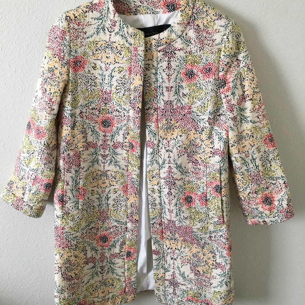 Zara Multicolor Floral Longline Structured Jacket